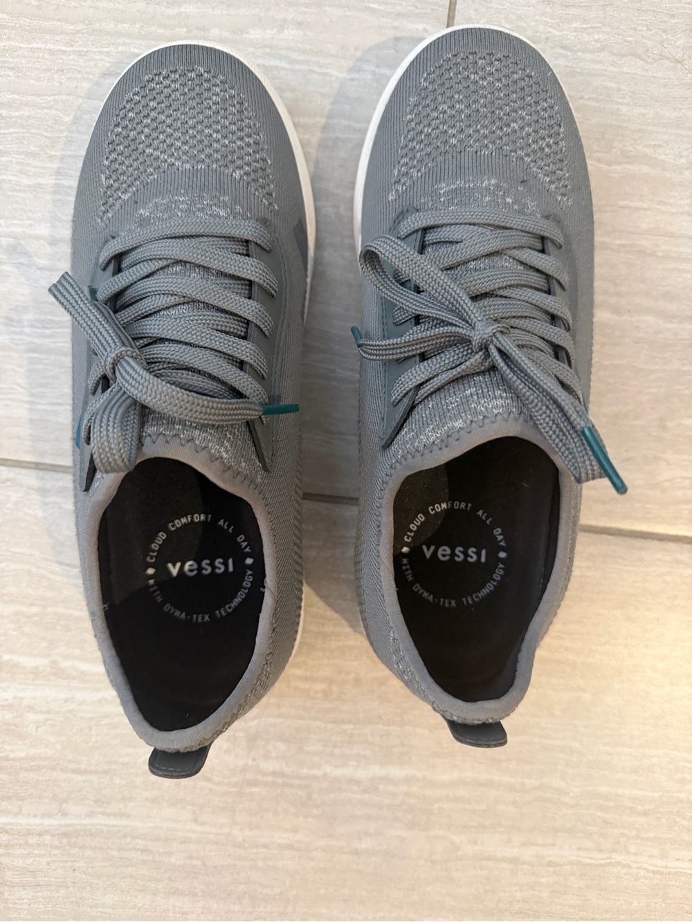 Vessi womans Gray Knit Lace-Up Sneakers with White Sole